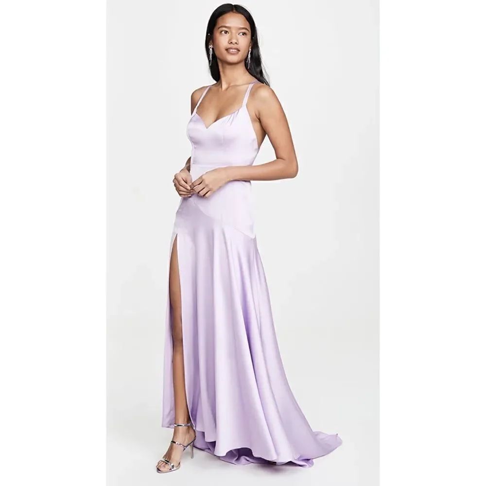 Fame and Partners Satin Thigh High Slit The Erin Dress Lilac Size US2